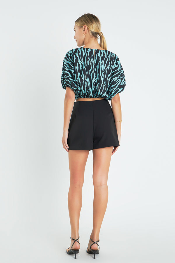 English Factory Tiger Print Voluminous Cropped Top AQUA MULTI
