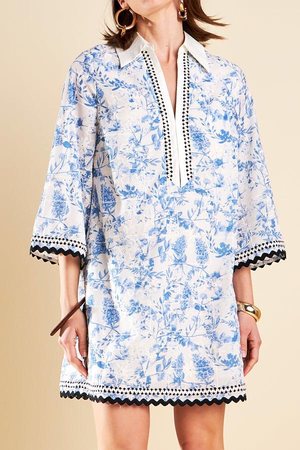 English Factory Tunic Dress With Trim Detail BLUE/OFF WHITE