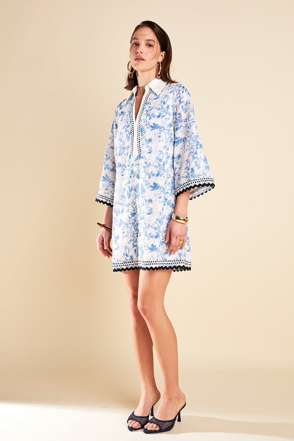 English Factory Tunic Dress With Trim Detail BLUE/OFF WHITE
