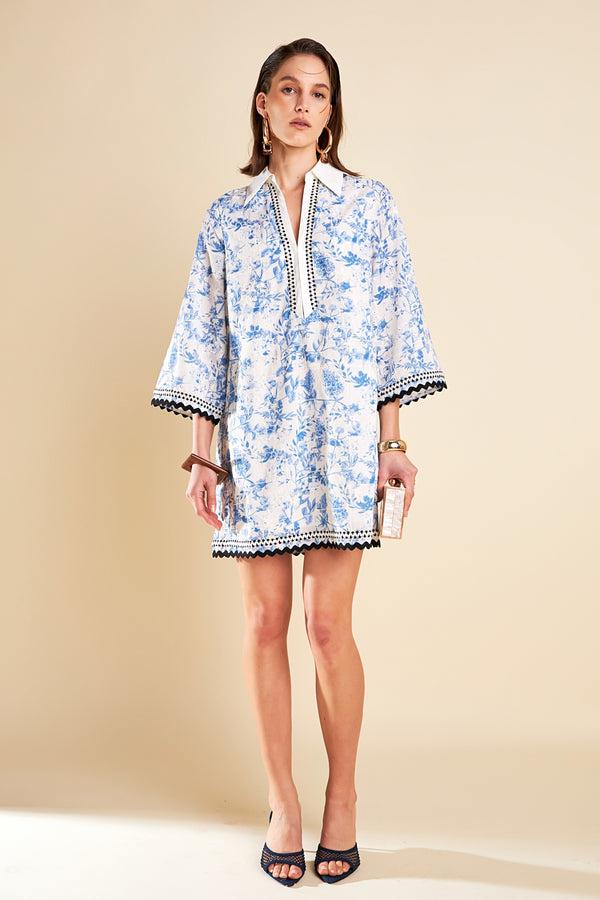 english factory Tunic Dress with Trim Detail BLUE/OFF WHITE