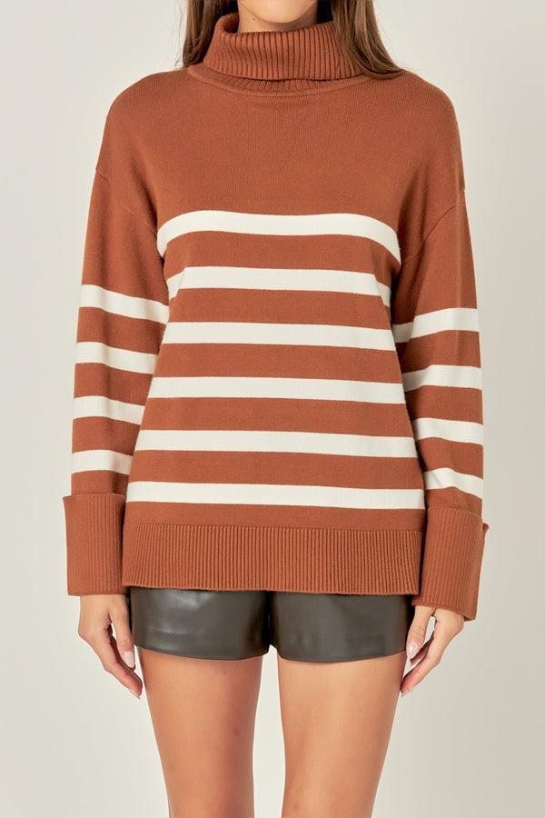 English Factory Turtle Neck Stripe Sweater CAMEL/WHITE