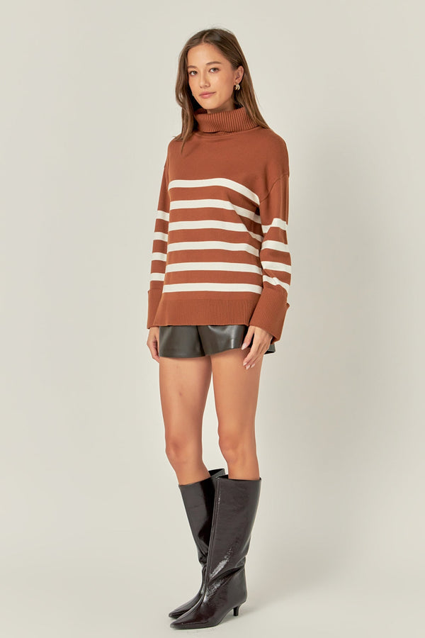English Factory Turtle Neck Stripe Sweater CAMEL/WHITE