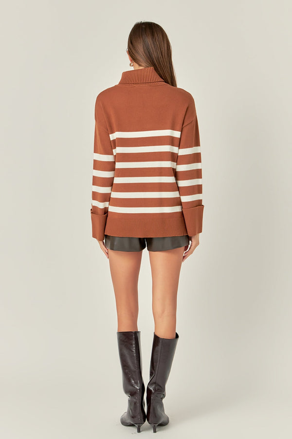 English Factory Turtle Neck Stripe Sweater CAMEL/WHITE