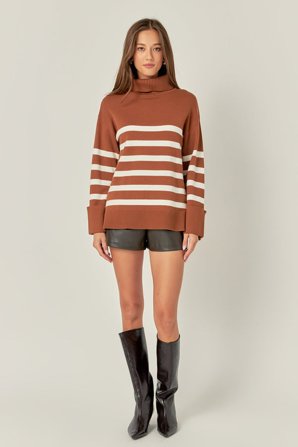 english factory Turtle Neck Stripe Sweater CAMEL/WHITE