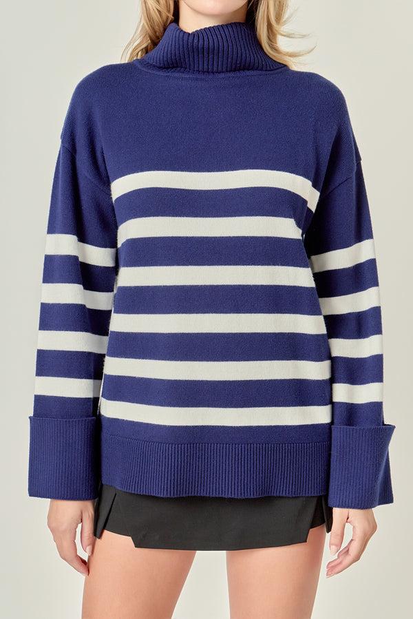 English Factory Turtle Neck Stripe Sweater In Navy NAVY/WHITE