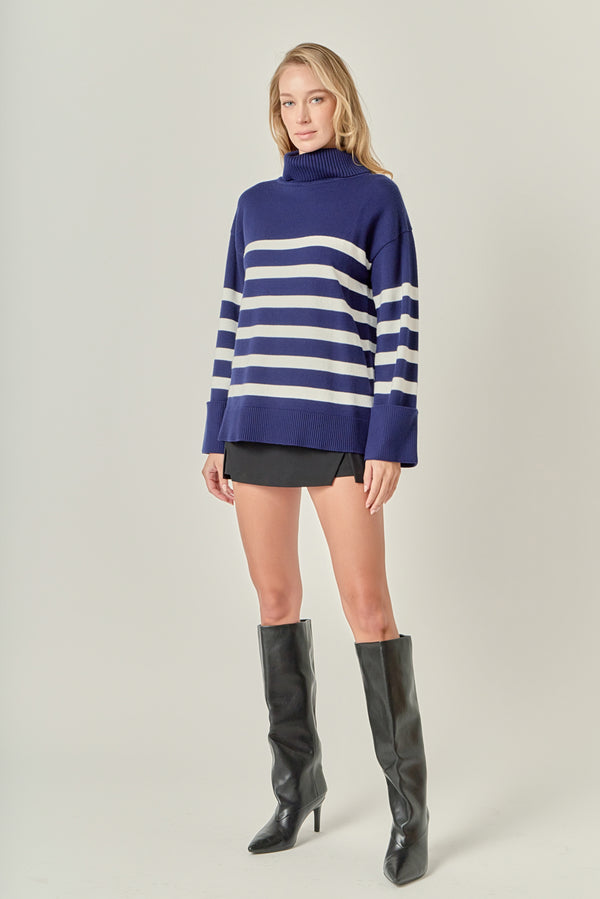 English Factory Turtle Neck Stripe Sweater In Navy NAVY/WHITE