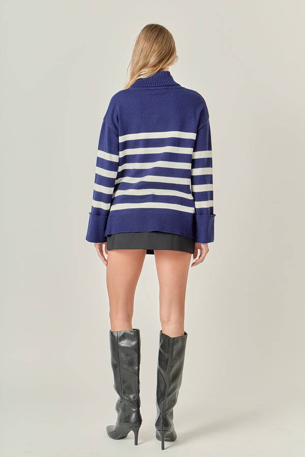 English Factory Turtle Neck Stripe Sweater In Navy NAVY/WHITE
