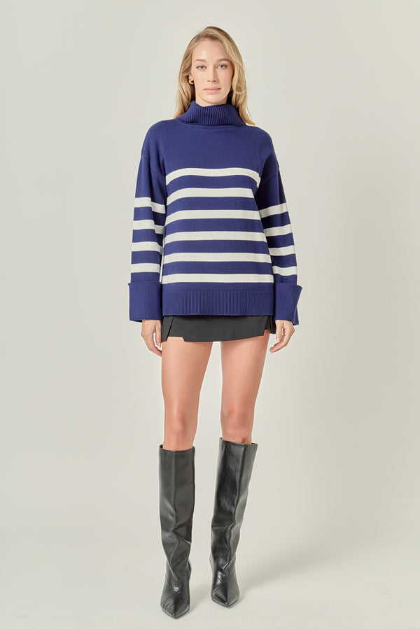 english factory Turtle Neck Stripe Sweater in Navy NAVY/WHITE