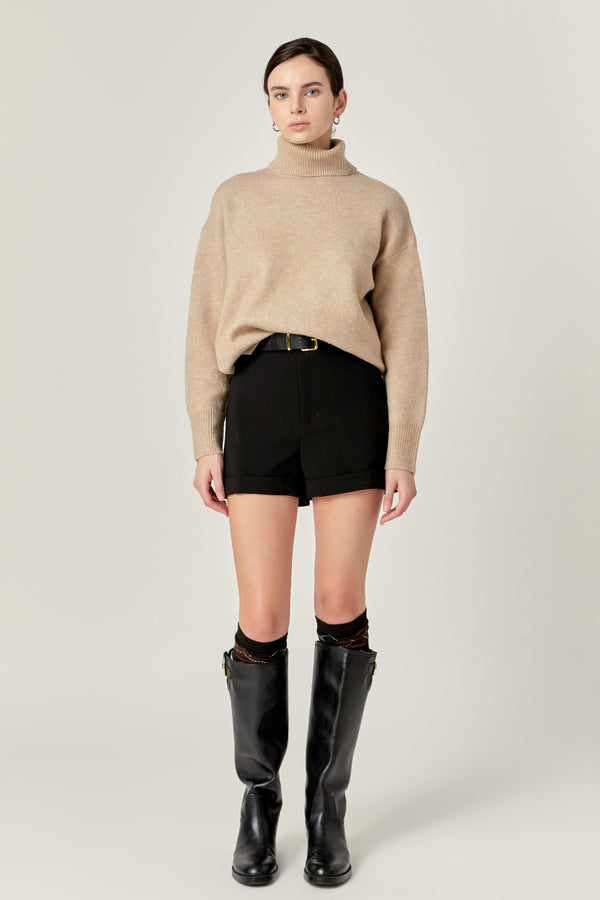 english factory Turtleneck Long Sleeve Sweater TAUPE