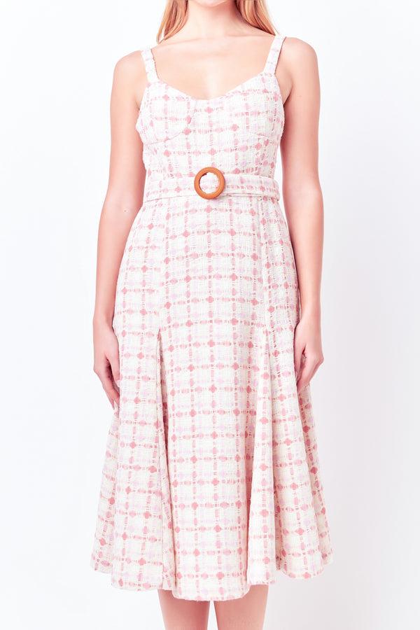 English Factory Tweed Bustier Flared Midi Dress PINK MULTI