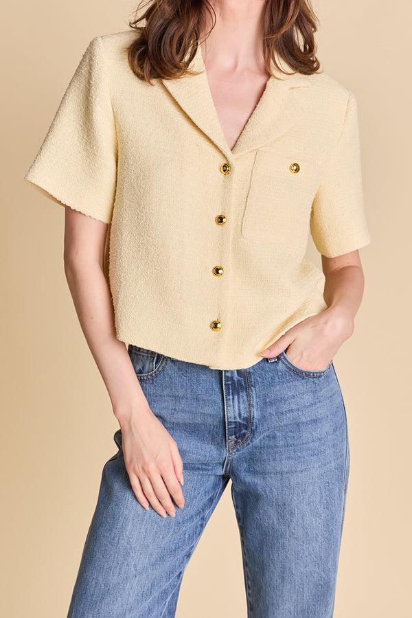 English Factory Tweed Short Sleeve Shirt BUTTER YELLOW