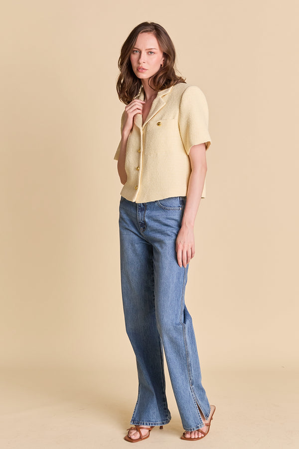 English Factory Tweed Short Sleeve Shirt BUTTER YELLOW