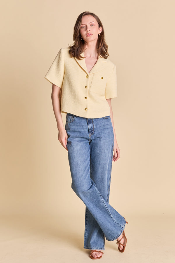 english factory Tweed Short Sleeve Shirt BUTTER YELLOW