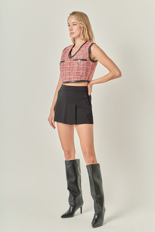 English Factory Tweed Vest With Faux Leather Trim MULTI