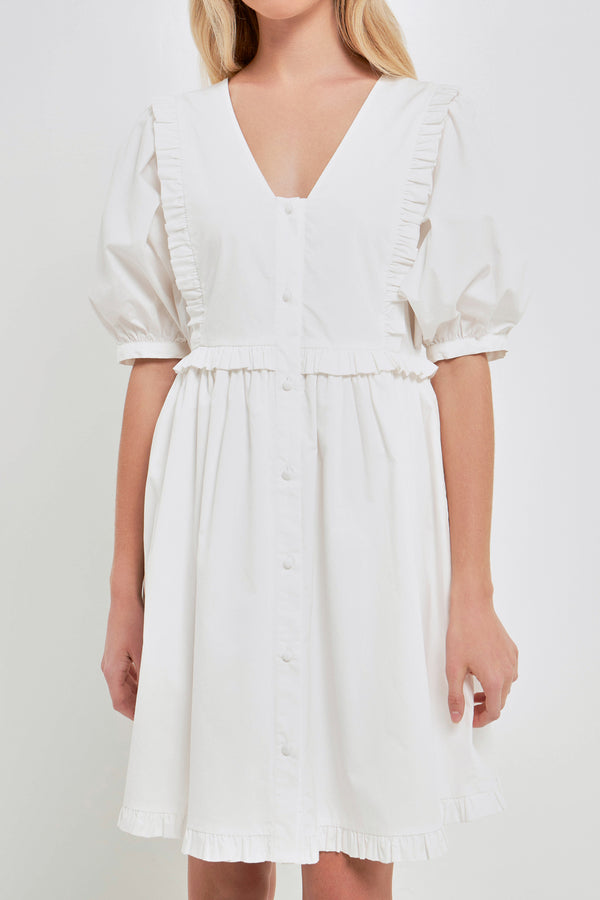 English Factory V Button Down Baby Doll Dress WHITE