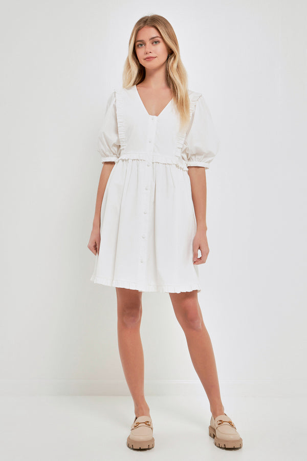 english factory V Button Down Baby Doll Dress WHITE