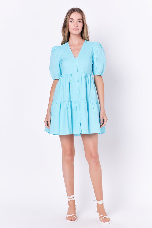 english factory V-neck Button Down Babydoll Dress BLUE
