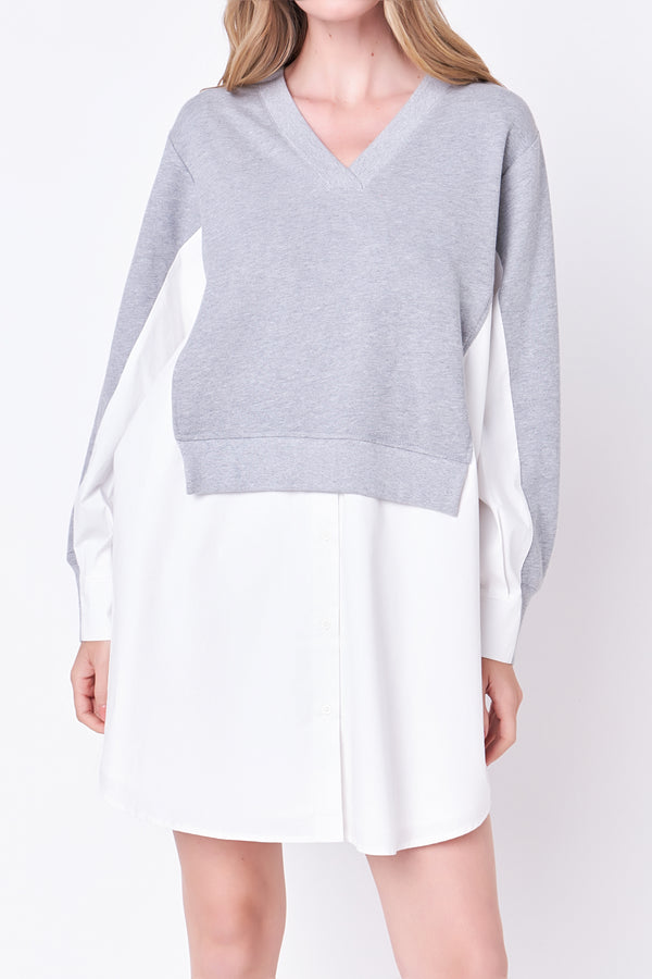 English Factory V-neck Sweatshirts Dress With Poplin HEATHER GREY