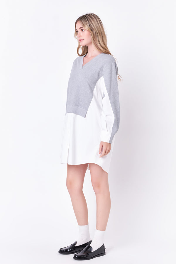 English Factory V-neck Sweatshirts Dress With Poplin HEATHER GREY