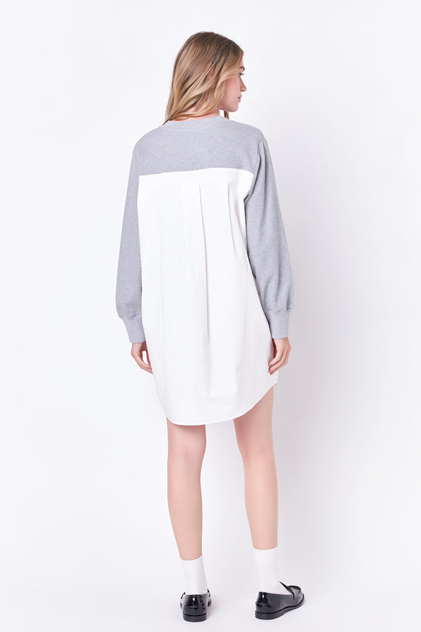 English Factory V-neck Sweatshirts Dress With Poplin HEATHER GREY