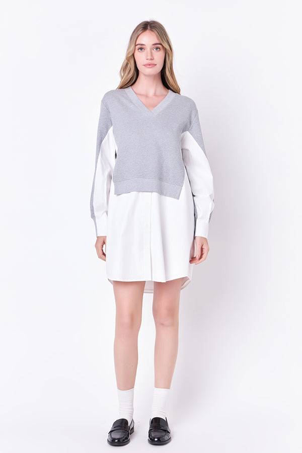english factory V-neck Sweatshirts Dress with Poplin HEATHER GREY