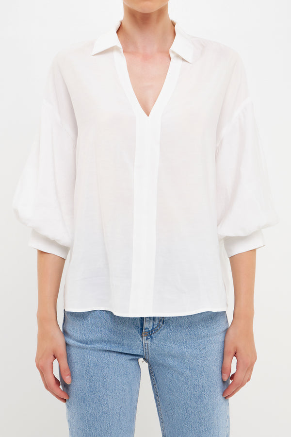 English Factory V-Neckline Drop Shoulder Blouse WHITE