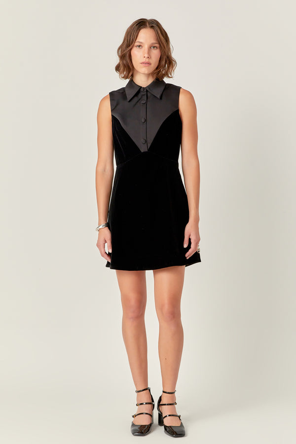english factory Velvet Satin Combo Mini Dress BLACK