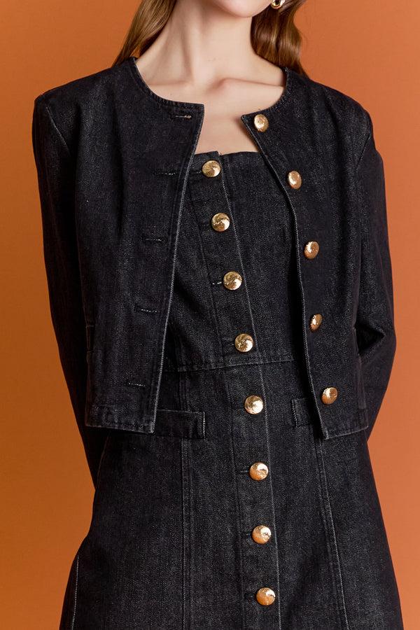 English Factory Vivienne Cropped Denim Jacket BLACK