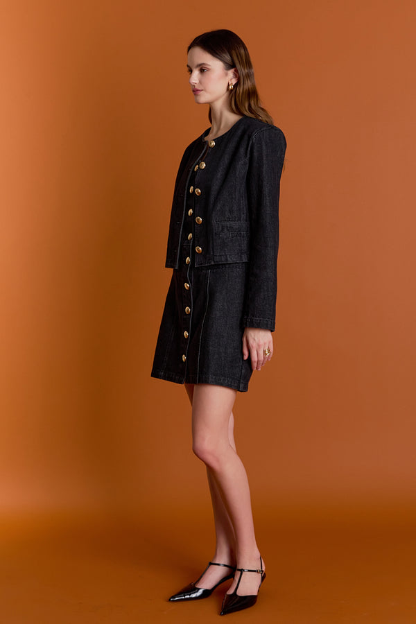 English Factory Vivienne Cropped Denim Jacket BLACK