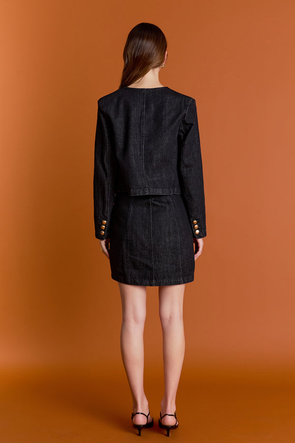 English Factory Vivienne Cropped Denim Jacket BLACK