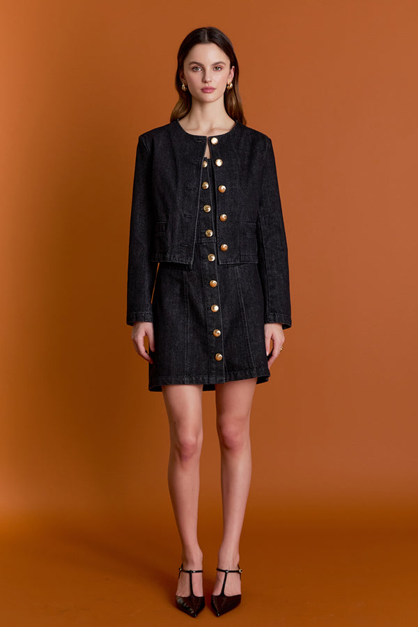 english factory Vivienne Cropped Denim Jacket BLACK