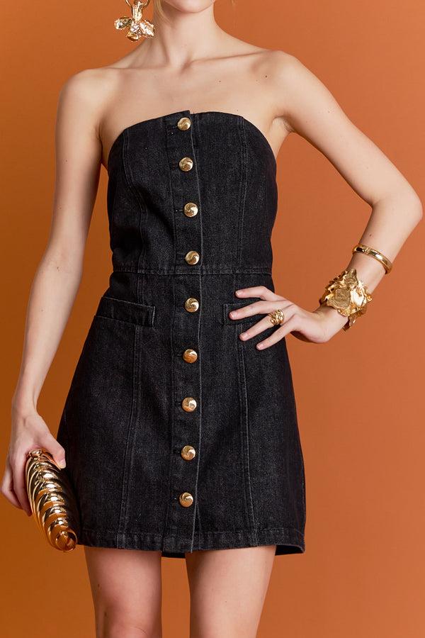 English Factory Vivienne Denim Tube Mini Dress BLACK
