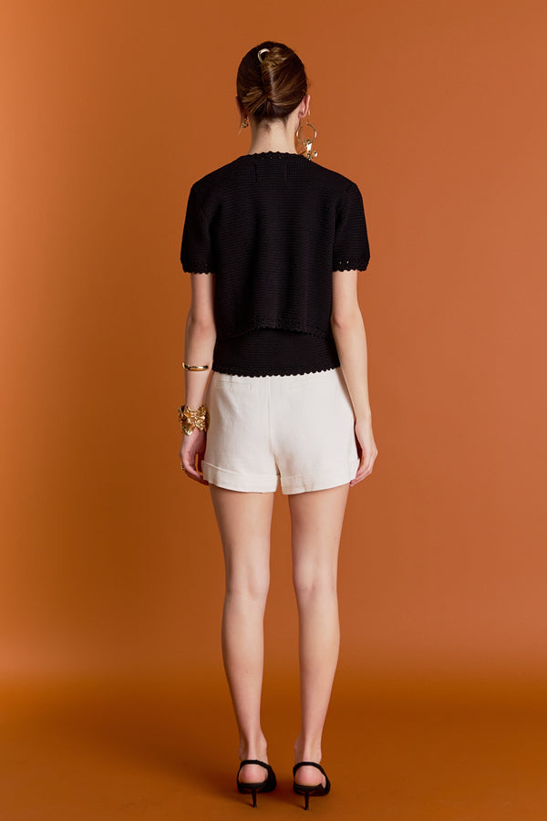 English Factory Vivienne Short Sleeve Textured Cardigan BLACK