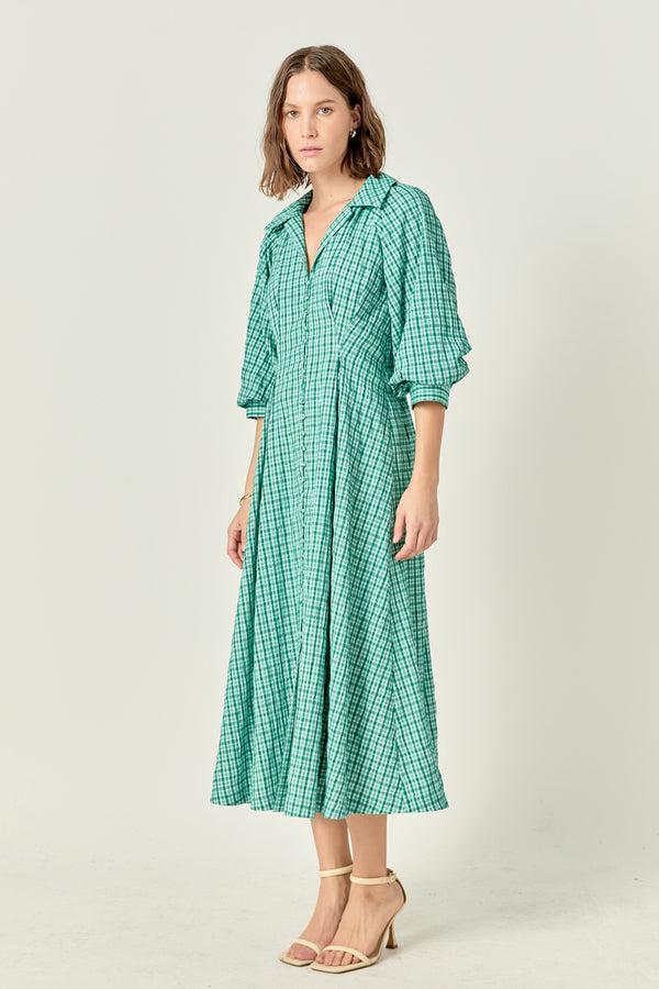 English Factory Volum Sleeves Shirt Midi Dress GREEN