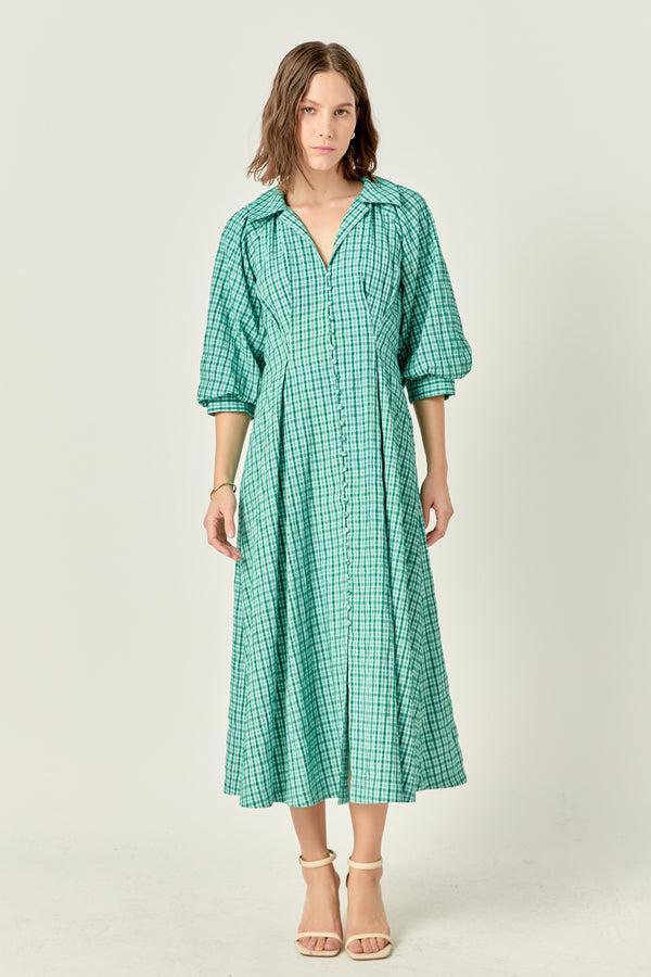 english factory Volum Sleeves Shirt Midi Dress GREEN