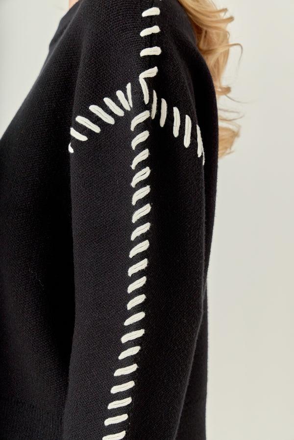 English Factory Whip Contrast Stitch Sweater BLACK/WHITE