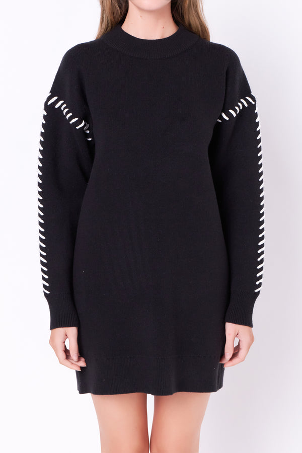 English Factory Whip Stitched Knit Mini Dress BLACK/IVORY