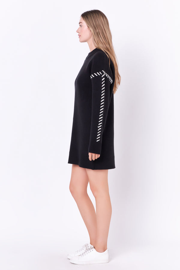 English Factory Whip Stitched Knit Mini Dress BLACK/IVORY