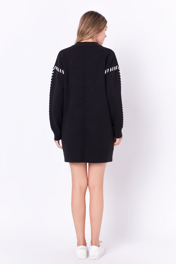 English Factory Whip Stitched Knit Mini Dress BLACK/IVORY