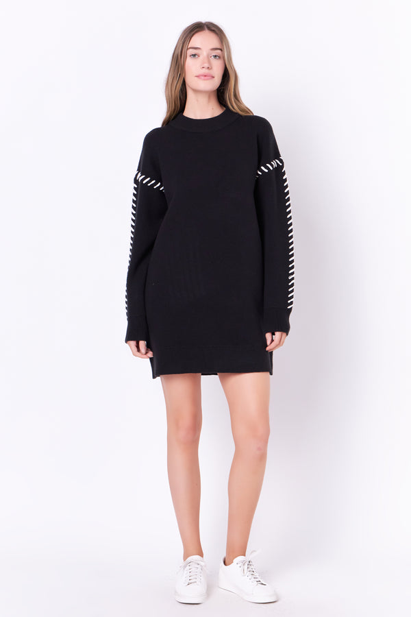 english factory Whip Stitched Knit Mini Dress BLACK/IVORY