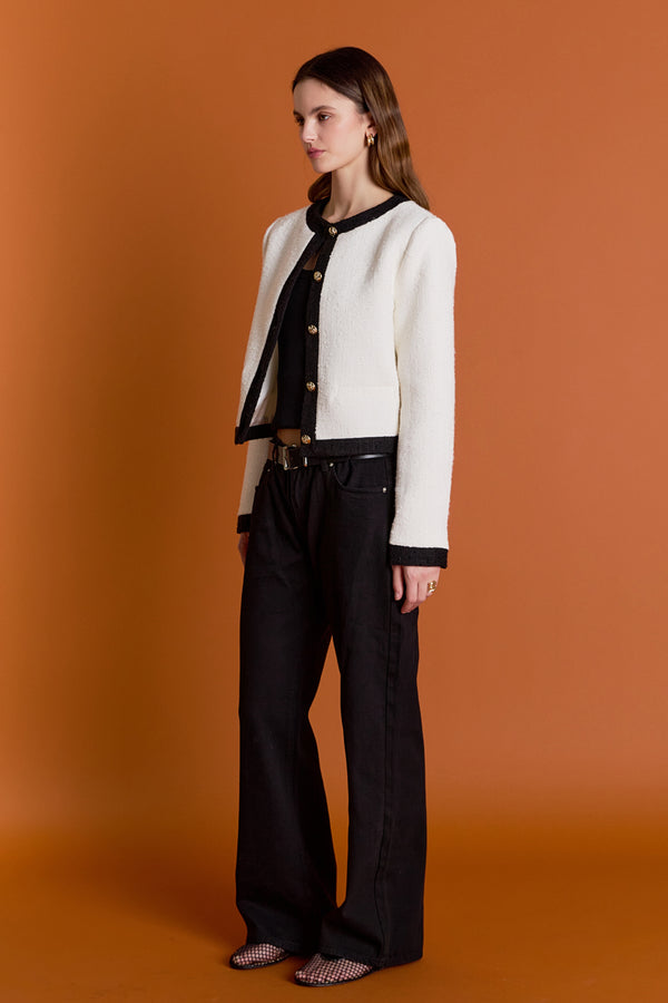 English Factory White And Black Collarless Tweed Jacket WHITE/BLACK