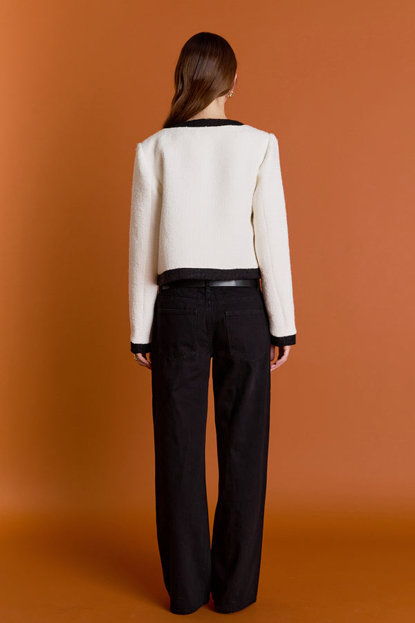 English Factory White And Black Collarless Tweed Jacket WHITE/BLACK