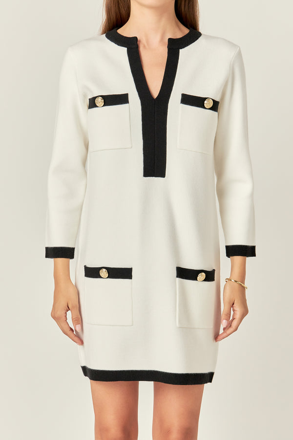 English Factory White And Black Mini Knit Dress WHITE/BLACK