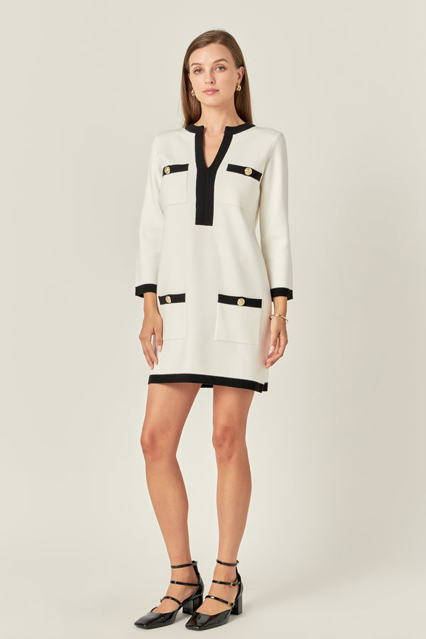 English Factory White And Black Mini Knit Dress WHITE/BLACK