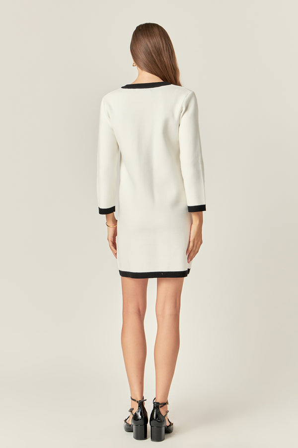 English Factory White And Black Mini Knit Dress WHITE/BLACK
