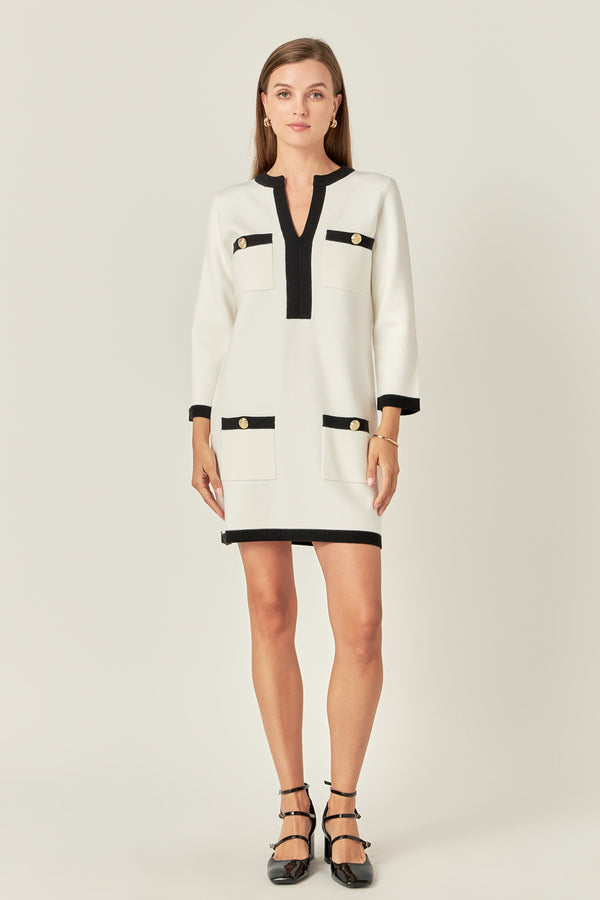 english factory White and Black Mini Knit Dress WHITE/BLACK