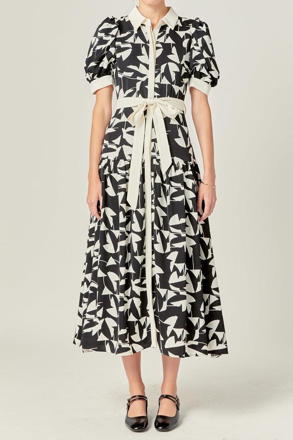 English Factory White And Black Printed Midi Dress IVORY/BLACK