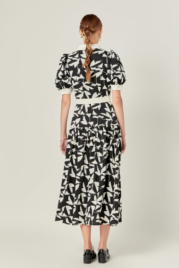 English Factory White And Black Printed Midi Dress IVORY/BLACK