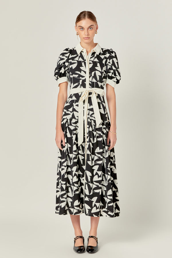 english factory White and Black Printed Midi Dress IVORY/BLACK