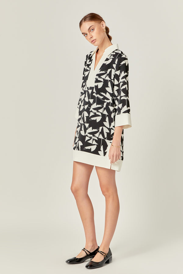 English Factory White And Black Printed Tunic Dress BLACK/IVORY